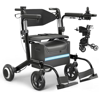 Electric Wheelchair for Adults Rollator Walkers for Seniors with Seat, 3 in 1 Transport Motorized Wheelchair Lightweight Foldable Compact Portable Electric Wheelchair Rollator ComboBlack