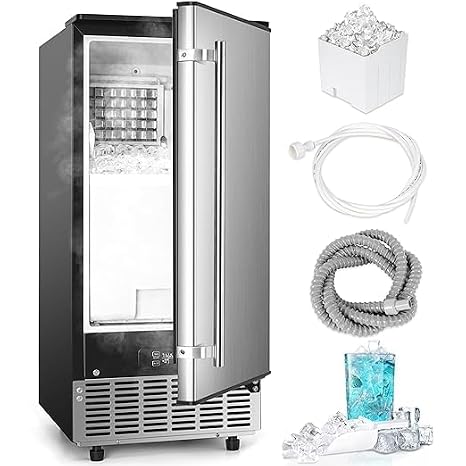 ICYGLEE Commercial Under Counter Ice Maker Machine, 80Lbs/Day with 24lbs Storage, Built-in Freestanding Ice Maker, Auto-Cleaning, 24H Timer, for Commercial & Home Use. (Stainless Steel)