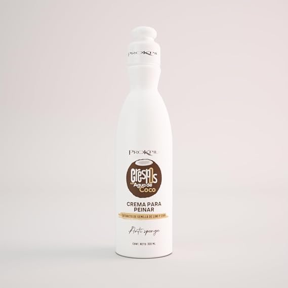 Prokpil Crespos Styling Cream Anti-Sponge Controls Nourishing Mold coconut water | Crespos Crema para Peinar Anti-Esponje Controla Moldea Nutre Agua de Coco Colombia (10.1oz - 300mL)