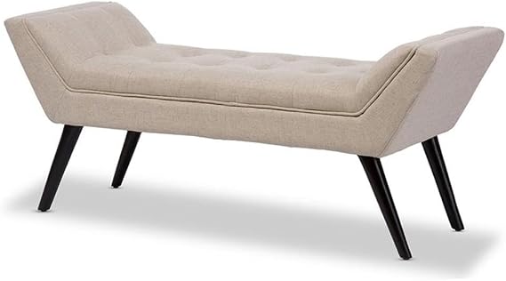 Wholesale Interiors Tamblin Mid-Century Retro Linen Fabric Upholstered Grid-Tufting 50" Bench, Beige