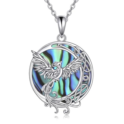 YAFEINI Phoenix Necklace Sterling Silver Abalone shell Phoenix Crescent Moon Pendant Necklace Jewelry Gifts For Women Mom