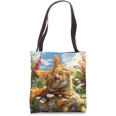 Orange Tabby Cat Floral Tote Bag