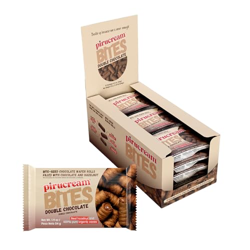 Pirucream Bites Double Chocolate Thin and Crunchy Bite-Sized Rolled Wafers with Rich Double Chocolate Cream Filling, 7 oz Each Pack of 12, Crispy Wafer Snack Made with Authentic Italian-Inspired Recipe for Snacking and Sharing