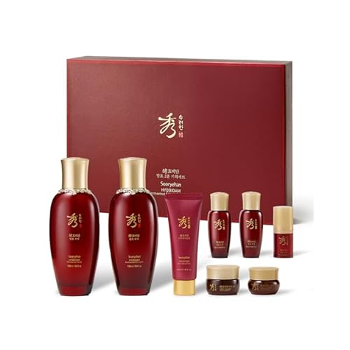 Sooryehan Hyobidam Fermented Skincare Gift Set with Wild Ginseng - Premium Korean Anti-Aging Skin Care Kit for Intense Hydration, 13.53 fl oz Full Size Toner & Emulsion  Mini Cream, Eye Cream, Mask