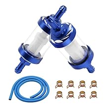 2PCS 5/16 inch Inline Fuel Filters & Fuel Line Hose with 8PCS Hose Clamps Universal Billet Aluminum Metal Glass Fuel Filter Inlet/Outlet Fuel Filter Clear View Fuel Pump Filter (Blue)