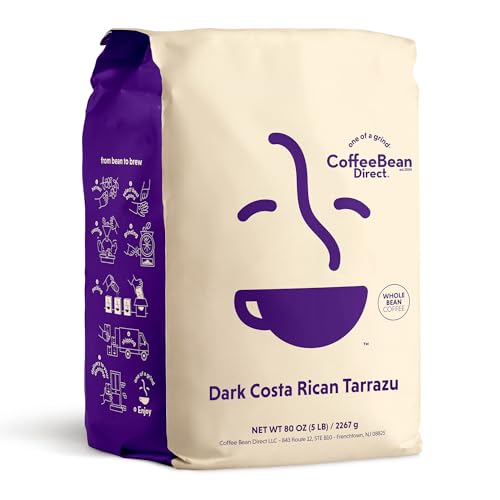 Coffee Bean Direct Dark Costa Rican Tarrazu, Whole Bean Coffee, Single Origin Arabica Coffee, Dark Roast, 5 Pound Bag Pack of 1