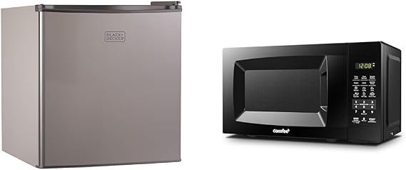 BLACK+DECKER BCRK17V Compact Refrigerator Energy Star Single Door Mini Fridge with Freezer & COMFEE' EM720CPL-PMB Countertop Microwave Oven with Sound On/Off, ECO Mode