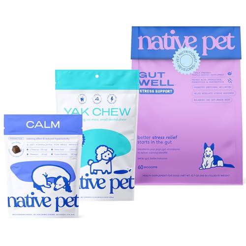 Native Pet Anxiety & Dental Suppor Bundle: 60 Scoops GutWell Stress Support - Dog Anxiety Relief, 30 Calming Chews for Dogs - Melatonin for Stress Relief & 5 Small Yak Cheese Himalayan Chews