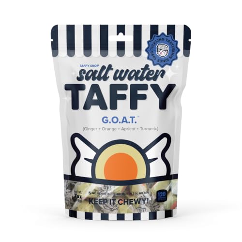 Taffy Shop G.O.A.T, Ginger Apricot Turmeric Salt Water Taffy Gourmet Soft Chewy Candy, Bulk Sweet Snack, Fresh Gift & Gluten-Free, 140 Individually Wrapped Pieces 32oz