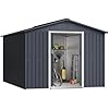 Acekool Outdoor Storage Shed 8x15 Ft & Large Storage Space, Utility Metal Storage Shed with Lockable Sliding Door and Vent, Garden Tool Shed for Organising Tools and Equipment in Yard, Garden, Grey