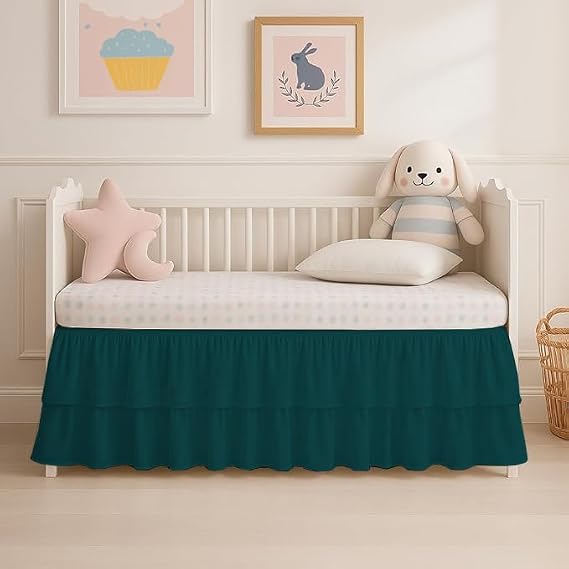 Multi Ruffle Crib Bed Skirt Nursery Toddler Bedding 100% Microfiber Crib Bed Skirt for Baby Boys or Baby Girls, (28" x 52") 14" Inch Drop Lenght - Teal Solid
