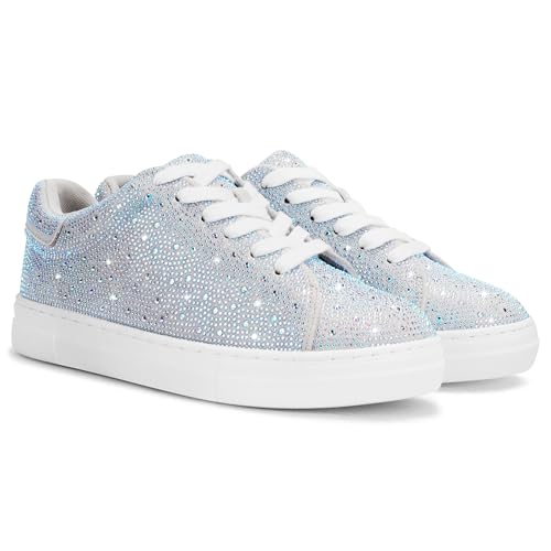 PARTY Womens Glitter Fashion Star Sneakers Low Top Platform Lace Up Comfortable Wedding Walking Shoes