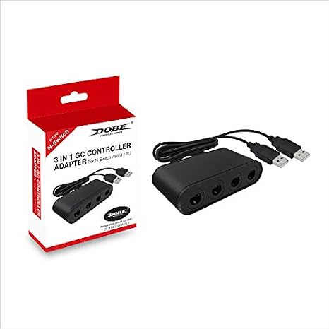 Dobe GameCube Controller Adapter for Nintendo Switch, Wii U, and PC - 4-Port Compatible With Super Smash Bros