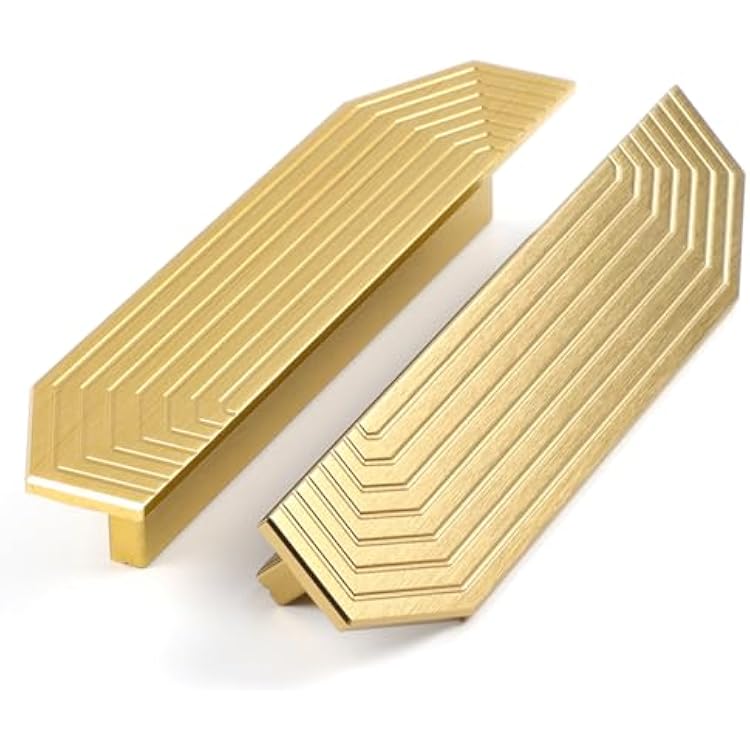 BaiNong Brass Cabinet pulls Brushed Drawer pulls Modern Gold Cabinet Cabinet Handles Drawer Handles for Dresser 2Pack-5.7inch Polygon