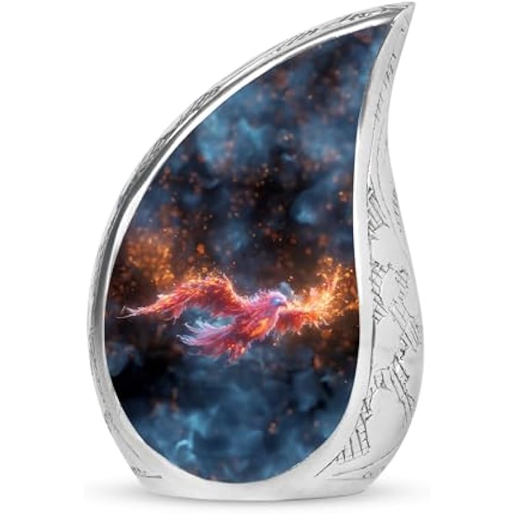 Blazing Phoenix Ascent Urn, Teardrop Urns for Ashes Adult Male, Funeral Decorative Urns, Burial Urn for Adult Human Ashes, Memorial Urns for Human Ashes Adult Female, Large Metal Cremation Urn 10inch