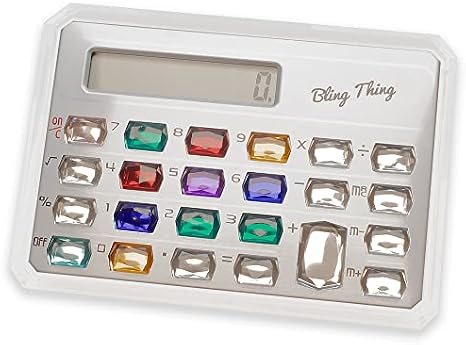 Gemstone Pocket Calculator | Silver | Compact | Cute Fun Charming | Large Colorful Crystal Bling Buttons
