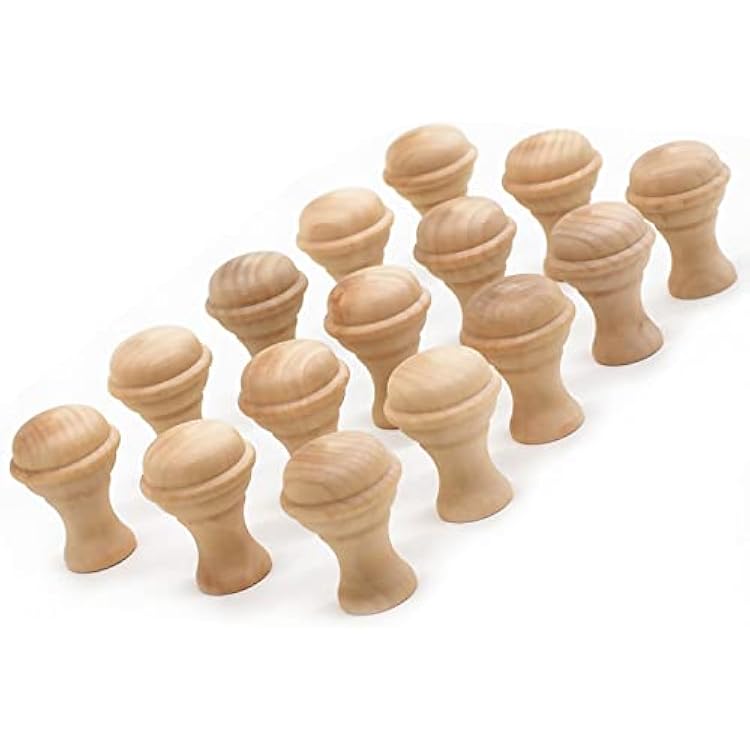 WEICHUAN 15PCS Mushroom Shape Wood Unfinished Cabinet Furniture Drawer Knobs Pulls Handles Diameter: 1-38 Inches Height: 2 Inch