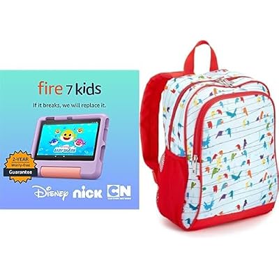 Amazon Fire 7 Kids Tablet Backpack Bundle Bundle includes Amazon Fire 7 Kids tablet, 16GB, Purple & Red Backpack