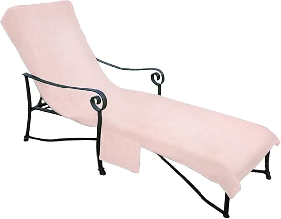 Pool Side 1000-Gram Chaise Cover, Pool Lounge Chair Cover, Lawn Chair Cover, Patio Chair Cover with 10-Inch Slip-on Back and Side Pocket Angelwing Apricot