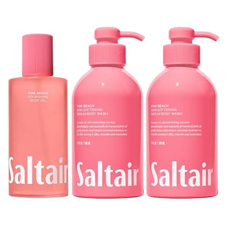 Saltair Pink Beach Body Care Bundle | Body Wash & Jumbo Oil | 3 Piece | Coordinated cleansing and post-bath hydration regimen with a gentle lather and botanical finish