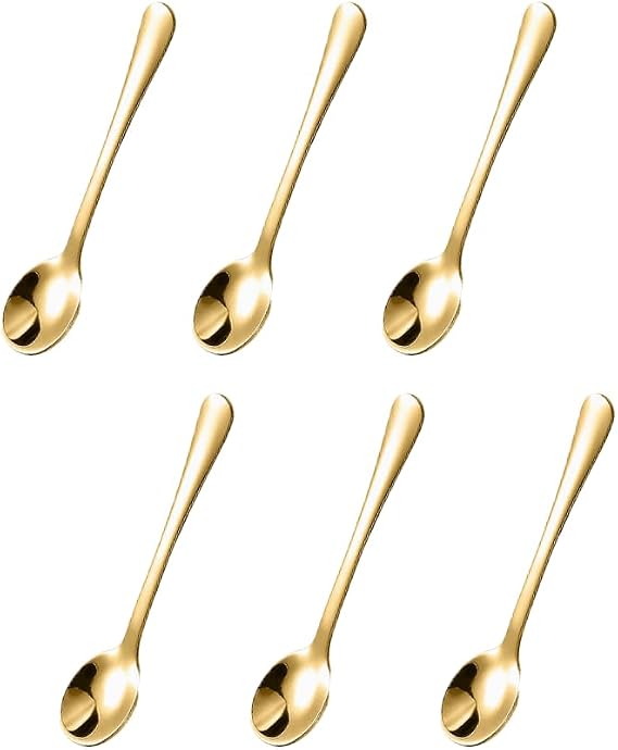 6pcs 2.95" Mini Stainless Steel Spoons Tiny Spoons for Spices Coffee Tea Cake Ice Cream Honey Salt Sugar,Gold