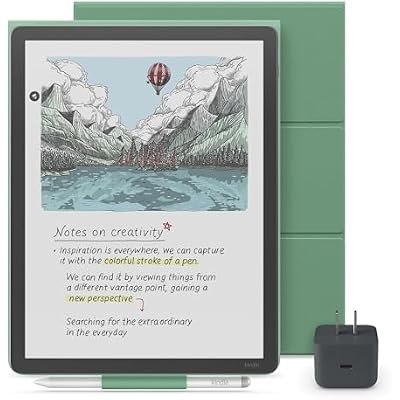 Amazon Kindle Scribe Essentials Bundle - Amazon Kindle Scribe Colorsoft (64GB) - Graphite, Premium Pen, Plant-Based Leather Folio Cover-Matcha,Power Adapter