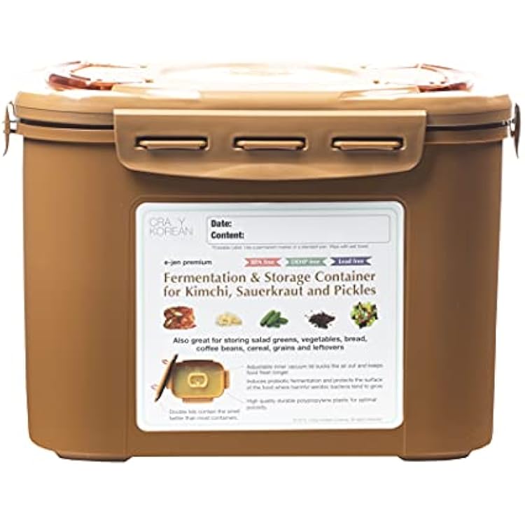 Crazy Korean Cooking Premium Kimchi, Sauerkraut Fermentation and Storage Container with Inner Vacuum Lid, Sandy Brown, 2.2 Gallon 8.5 L
