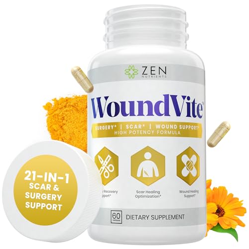 Zen Nutrients WoundVite Pre & Post Surgery Support, Scar & Wound Care, Scar Treatment, Plastic & General Surgery, Heal Faster & Aids in Recovery Time wBromelain, Turmeric & Arnica - 60 Vegan Caps