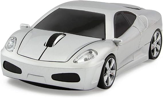 Wireless Car Mouse Computer Mice, 3D Sports Car Shape Optical Mouse, Ergonomic Desktop Laptop Mouse for FLL (Silver)