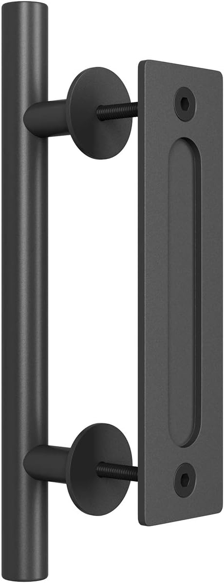SMARTSTANDARD 12" Heavy Duty Barn Door Handle, Black, Two-Side Design,Round