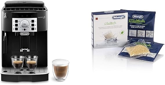 De'Longhi Magnifica S, Automatic Bean to Cup Coffee Machine, Espresso and Cappuccino Maker, ECAM22.110.B, 1.8 liters,Black & Softballs, 2 bags, balls prevent the formation of limestone water