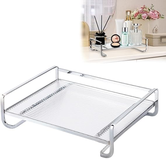 Bathroom Countertop Organizer, Bathroom Tray Countertop Vanity Tray for Bathroom Perfume Tray Bathroom Vanity Organizer for Perfume, Makeup, Cosmetics, Jewelry, Soap (Sliver, 1 Tier)