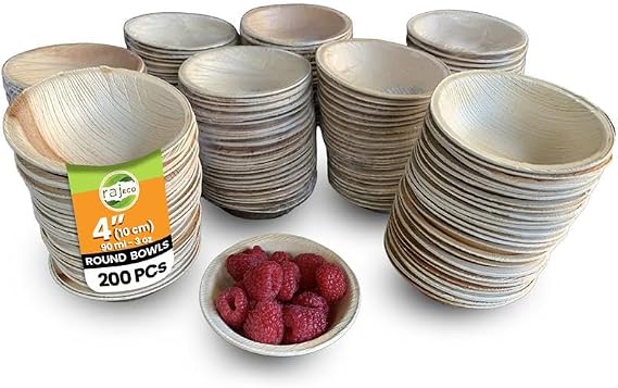 Raj Bamboo Disposable Heavy Duty 4" Round Bowls 200 Pack
