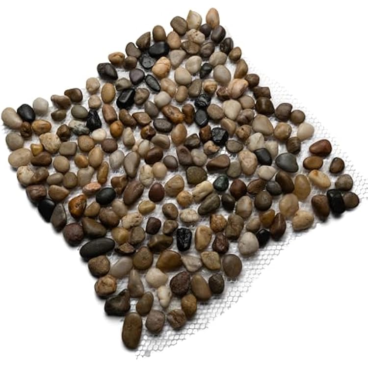 Small Polished Cobblestone Pebble Tile with a 12x12 mesh Backing - Natural Stone Mosaic for Shower, Bathroom, and Other Areas
