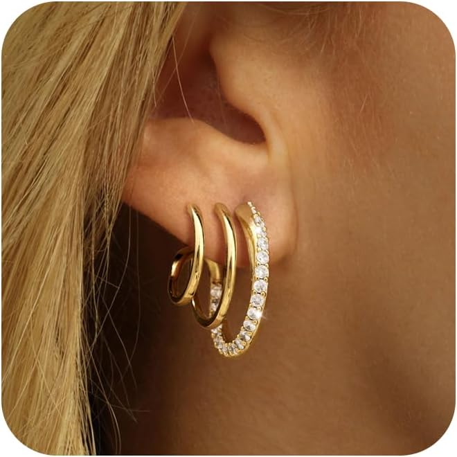 CHESKY 14K Gold Plated Triple Illusion Huggie Stud Earrings