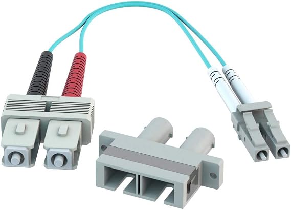 CableRack LC to ST Fiber Adapter 50/125 OM3 Multimode Duplex Converter Dongle
