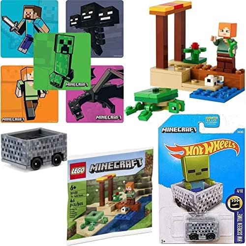 LEGO TNT Minecraft Steve & Creeper Set 30393 Bundled with Adventure Hot Wheels Minecart Car Bundled with Mini-Figure Blind Box Playset 3-Items Mine & Dig in