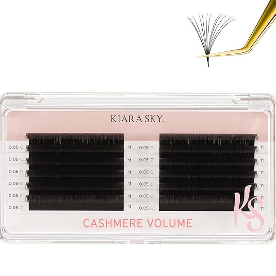 KIARA SKY LASH Cashmere Volume Lash Extensions | Premium Cashmere Lash Extensions | Soft Semi-matte natural finish | For Professional Eyelash Extensions Use Only | Black, (C-0.05-11MM)
