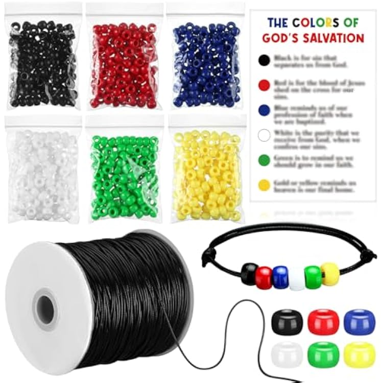Tondiamo 1200 Pcs Plan of Salvation Bracelet Kit - Gospel Bead Bracelet Bulk for Teaching Kit Christian Bible with 175 Yards Wax Cord and 200 Prayer Cards VBS Craft Church Souvenir Gifts