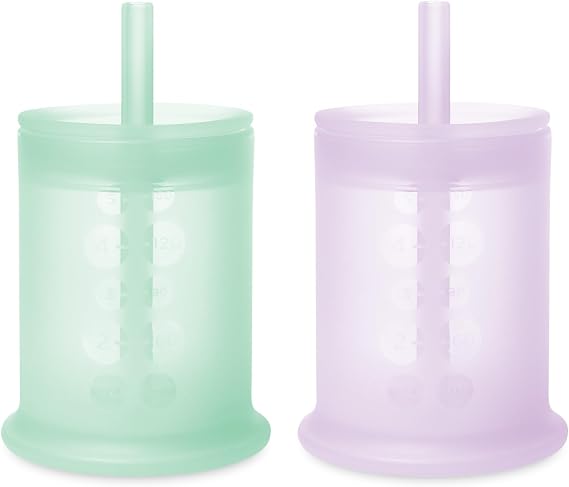 Olababy Silicone Training Cup with Straw Lid Bundle 5oz Mint + 5oz Lilac