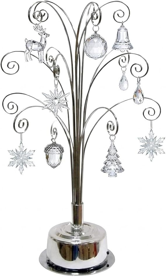 HOHIYA 16.75" Rotating Ornament Display Tree Stand Silver 15 Hooks