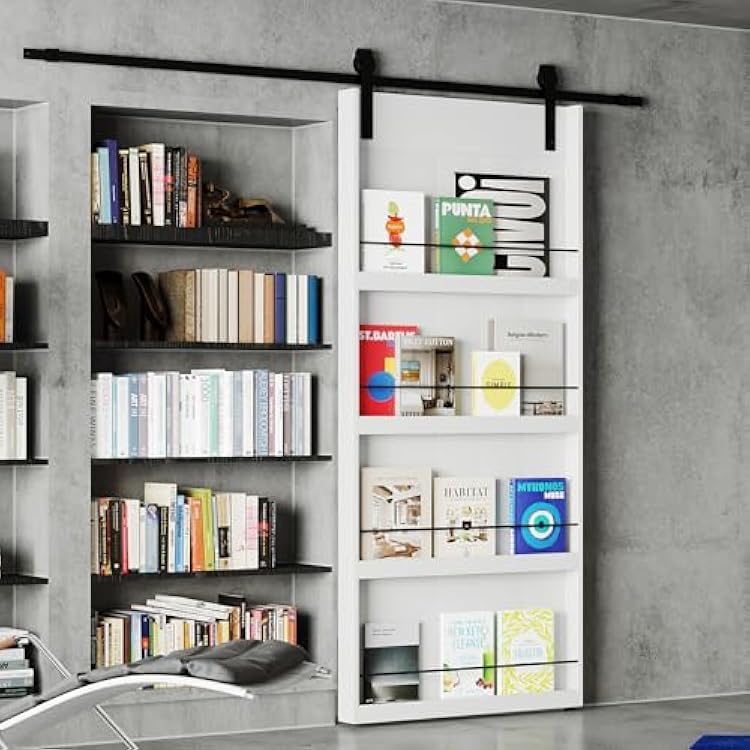 BARNER HOME 36in x 84in Sliding Barn Door, Shelf Style, Made of Primed MDF, Sliding Door with 6.6 ft Hardware Kit