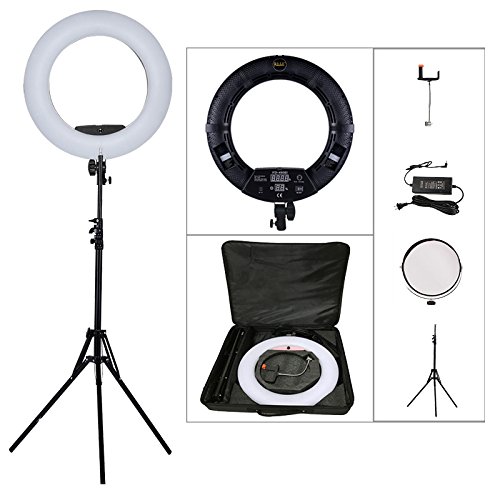 96W 18 LED Ring Lights Kit FD-480 with Makeup Mirror,Light Stand,Camera Phone Holder & Carrying Bag,Dimmable Bi-Color Lighting for Photo Studio Video Portrait Film Selfie YouTube Photography