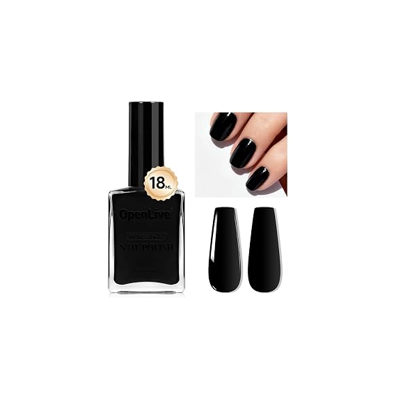 OpenLive 18ml Black Nail Polish Large Volume Quick Drying Nail Polish, Fast Drying and Long Lasting Color Nail Art DIY Home Manicure Gift for Women
