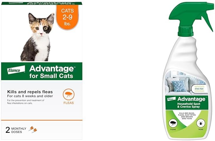 Bundle of Advantage Topical Cat Flea Treatment and Prevention for Small Cats 2-9 lbs.  Advantage Household Spot & Crevice Spray | Kills Fleas & Ticks & Bedbugs | 24 oz