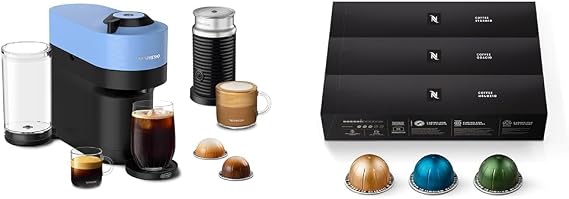 Nespresso Vertuo Pop+ Coffee and Espresso Machine by De'Longhi with Aeroccino Milk Frother, Pacific Blue Capsules, Vertuo Line