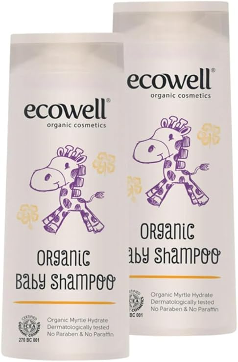 ECOWELL Bebek Saç & Vücut Şampuanı Set, Organik & Vegan Sertifikalı, Parabensiz Doğal Konak Önleyici 2x300ml