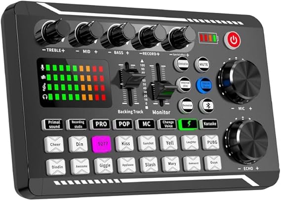 Sound Effects Board Bluetooth Compatible Sound Card with Multiple Sound Effects Live Sound Card DJ Mixer Interface for Streaming Podcasts and Games