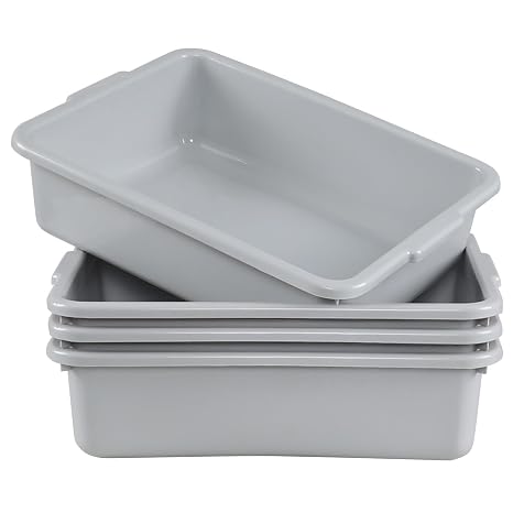 13 Liters Commercial Plastic Bus Box, Plastic Bus Tubs, 4-Pack | Light Gray Small Food Service Bus Tub for Restaurant