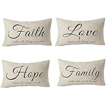Set of 4 Faith Love Hope Family Believe Blessed Living Learning Working Encourage Quote Cotton Linen Decorative Throw Pillow Cover Cushion Case Lumbar 12x20 inches